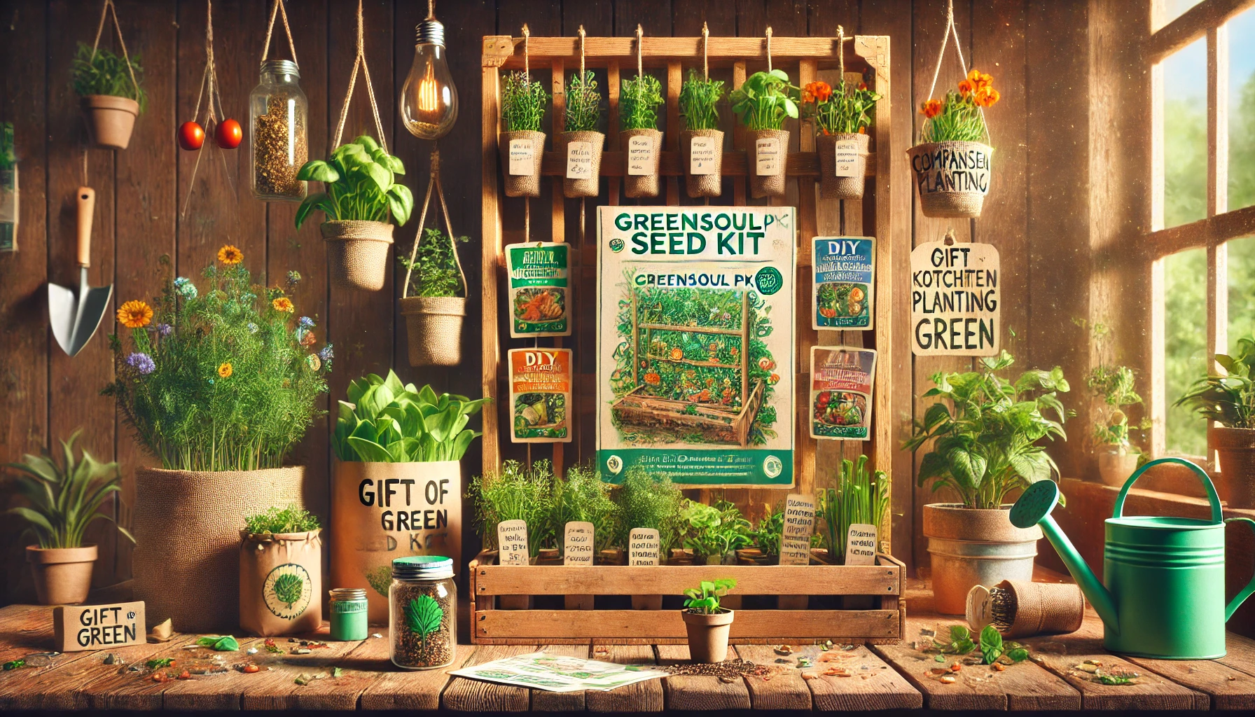 Fresh herbs like basil and mint growing in a GreenSoulPK Seed Kit indoor herb garden