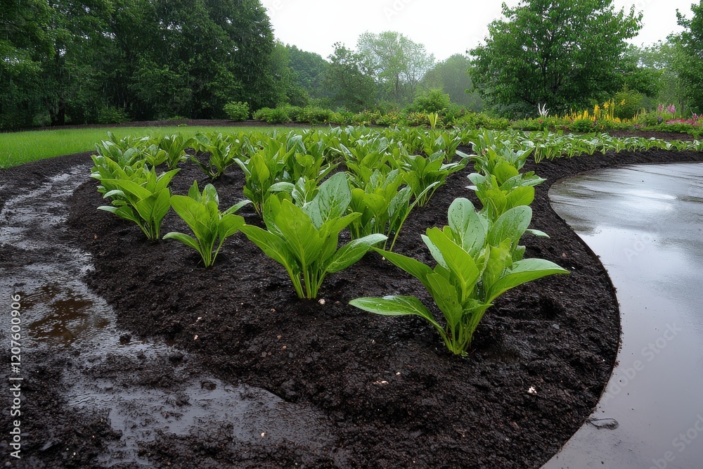 Healthy garden with flourishing plants."