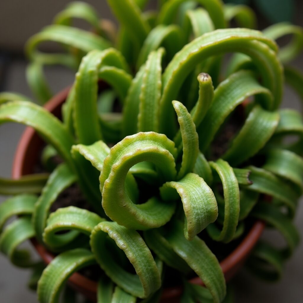 Plant leaves curling or distorting due to potassium or calcium deficiency so organic plants need it
