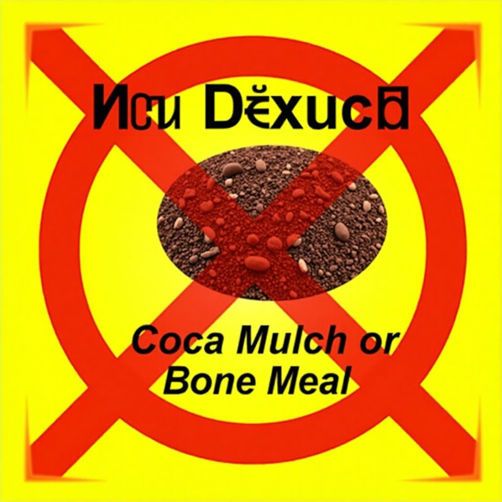 Toxic garden ingredients like cocoa mulch and bone meal to avoid around pets.