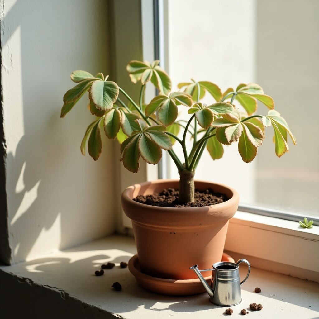 Transplanted plant showing slow growth due to shock